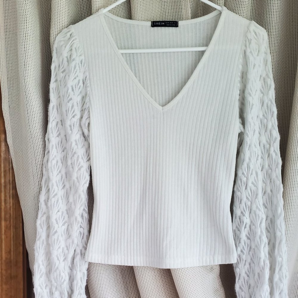 White lace detail fitted shirt